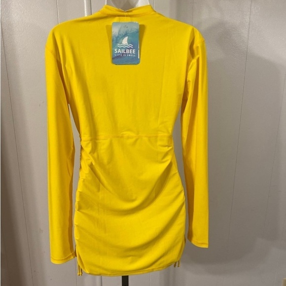 Sailbee Swim Coverup Dress UPF Sun Protection Yellow Long Sleeve NWT size L. - Picture 5 of 9